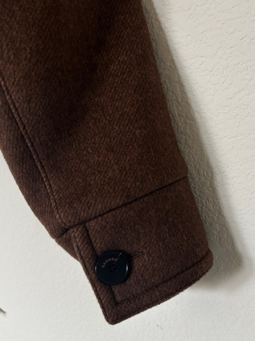Sandro King Cropped Wool Twill Jacket Leather Collar - Picture 10 of 13